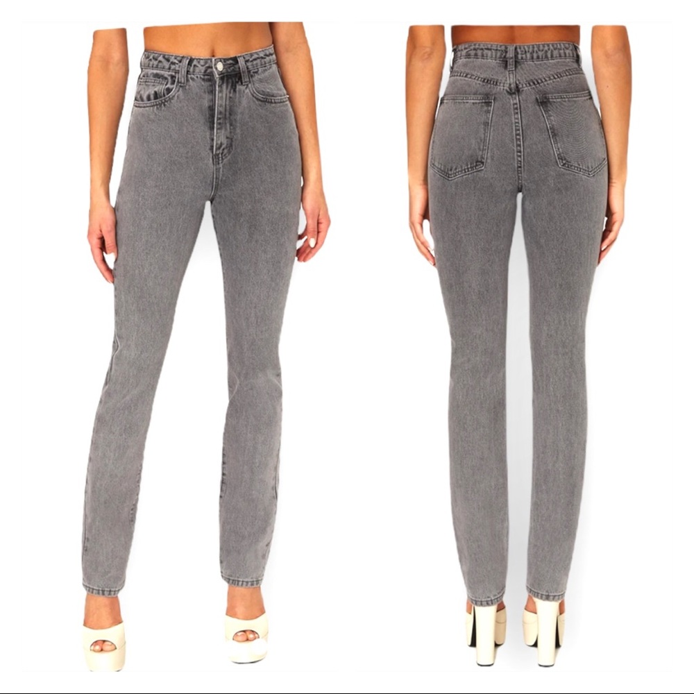 We Wore What The Icon Jean High Waist Straight Leg Washed Grey Jeans Size 28